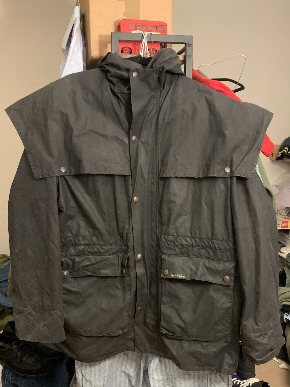 80s Vintage Outback Trading Co. "Swagman" Black Oilskin Duster Jacket Raincoat